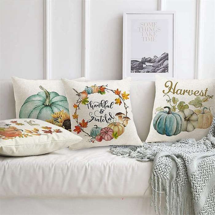 Fall Throw Pillow Covers 18X18 Set of 4 Farmhouse Pillow Cases for Couch Thanksgiving Outdoor Cushio