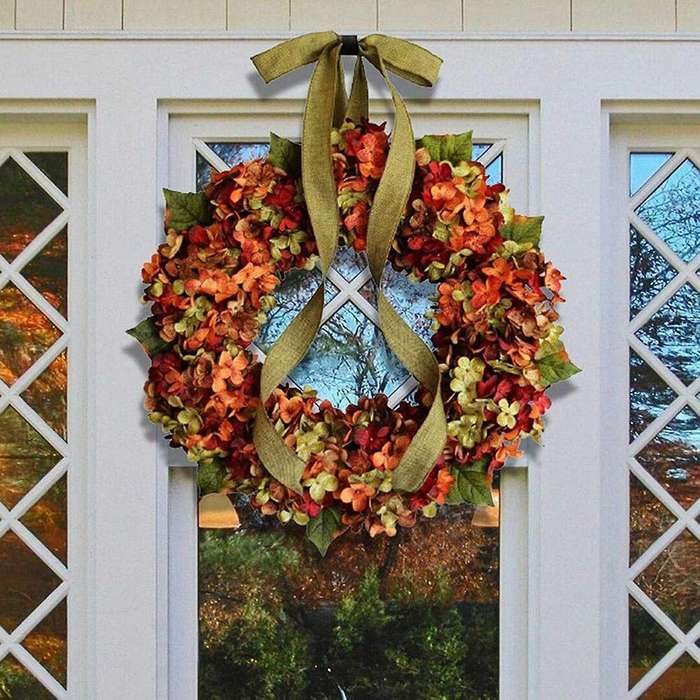Fall Wreath Hydrangea Bowknot Decoration Flower Garland Wreath Thanksgiving Front Door Home Decor Pa