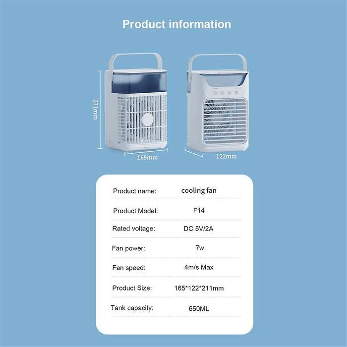 Fan Mini Air Conditioner with 3 Speeds Air Cooler with Humidifier for Room Bedroom Office Desk