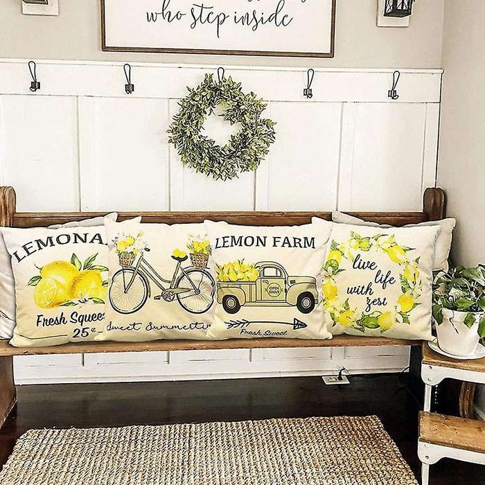 Farmhouse Lemon Pillow Covers Lemon Vintage Truck Lemon Bicycle Decorative Throw Pillow Covers For