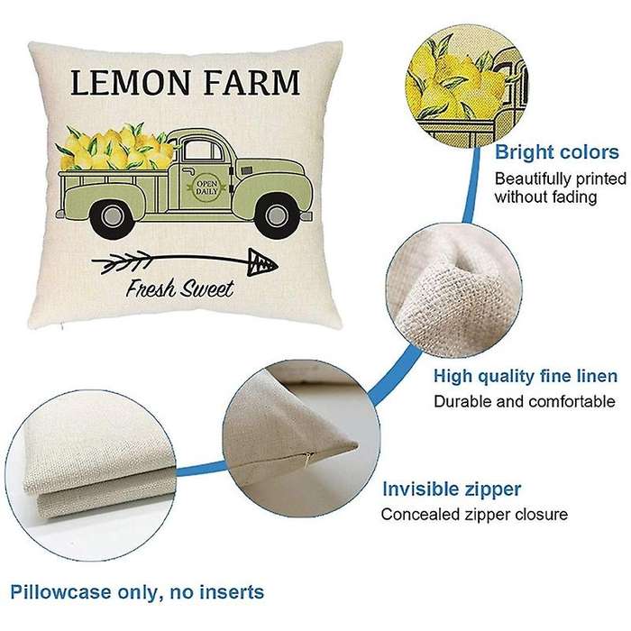 Farmhouse Lemon Pillow Covers Lemon Vintage Truck Lemon Bicycle Decorative Throw Pillow Covers For