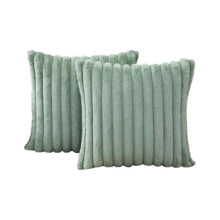 Faux Fur Plush Green Throw Pillow Covers Fuzzy Striped Pillowcase Cushion Covers 18 X 18 Inch Decor