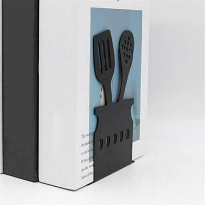 F-Decorative Hollow-Out Bookends for Art Hourglass Design Metal Book Stan