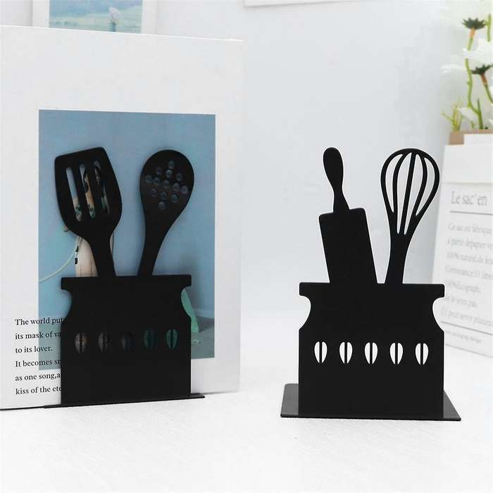 F-Decorative Hollow-Out Bookends for Art Hourglass Design Metal Book Stan