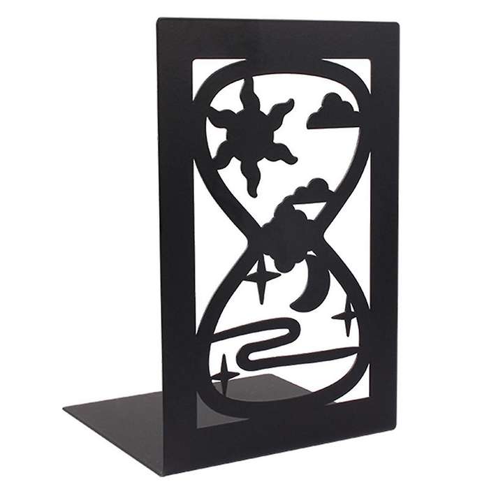 F-Decorative Hollow-Out Bookends for Art Hourglass Design Metal Book Stan