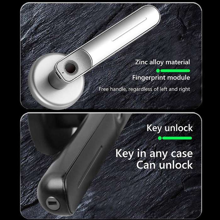 Fingerprint Door Lock Handle Smart Electric Biometric Entry with 2 Keys Anti Theft Lock for Apartmen