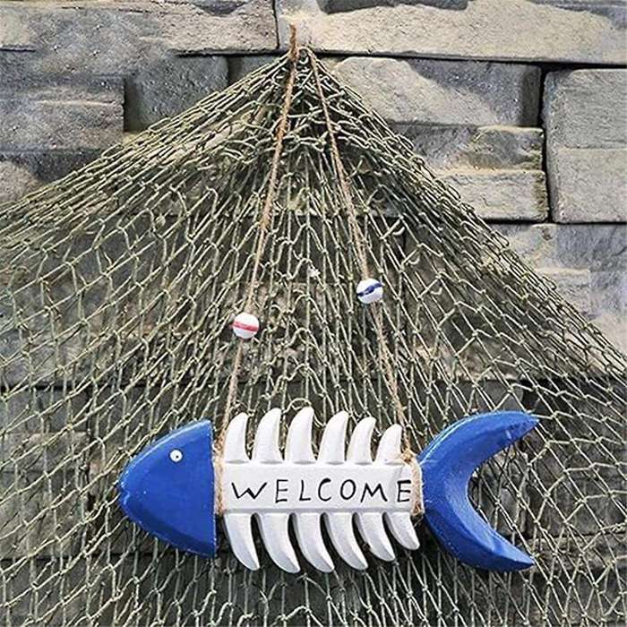Fish Bone Welcome Sign Fish Wall Decor Mediterranean Beach- Welcome Sign Wooden Fish Skeleton Nautic