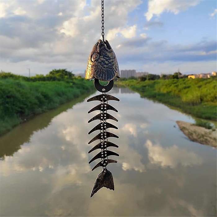 Fish Windchime,fish Skeleton Windchime,fish Bone Cast Iron Wind Chimes Vintage Metal Wind Chimes Out