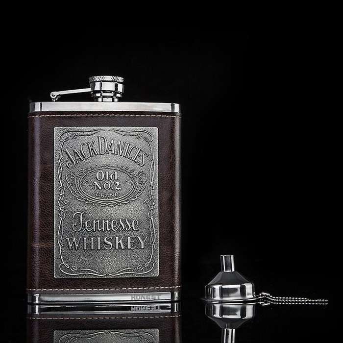 Flagon 304 Stainless Steel Leather Hip Flask, 8 Oz Wine Jug Whiskey Wine Pot Men Outdoor Travel Flag