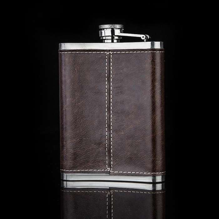 Flagon 304 Stainless Steel Leather Hip Flask, 8 Oz Wine Jug Whiskey Wine Pot Men Outdoor Travel Flag