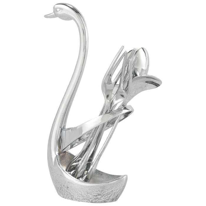 Flatware Set with Swan Holder,fruit/dessert Fork Cake/coffee Spoon Organizer, Tableware Decoration