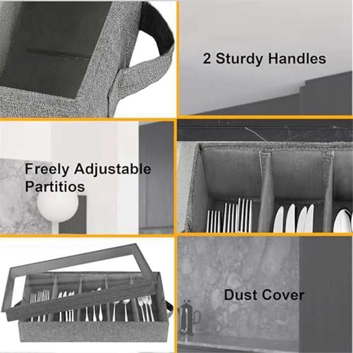 Flatware & Utensil Storage - Durable Silverware Storage Box with Adjustable Divider, 5 Compartment