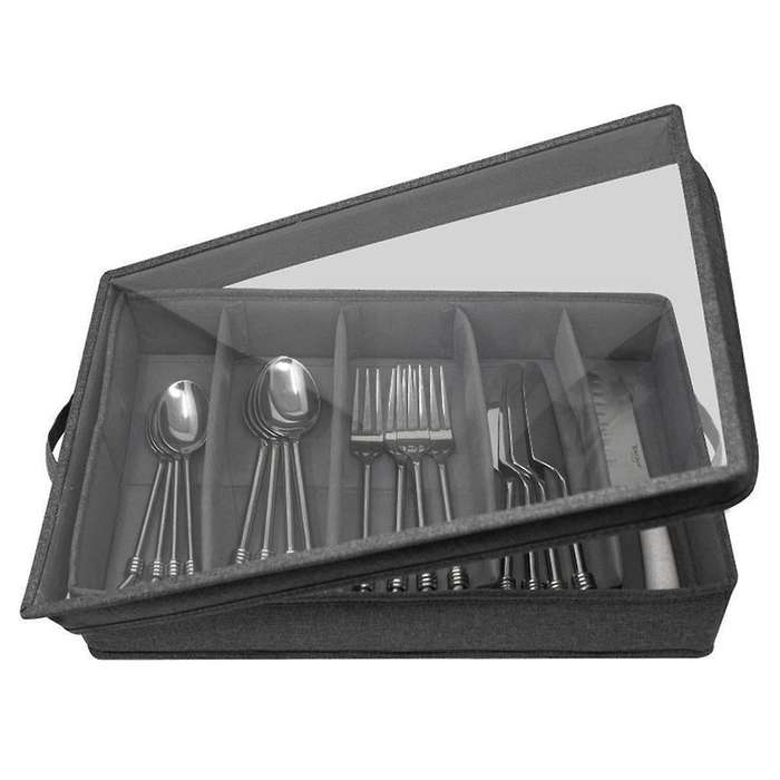 Flatware & Utensil Storage - Durable Silverware Storage Box with Adjustable Divider, 5 Compartment F