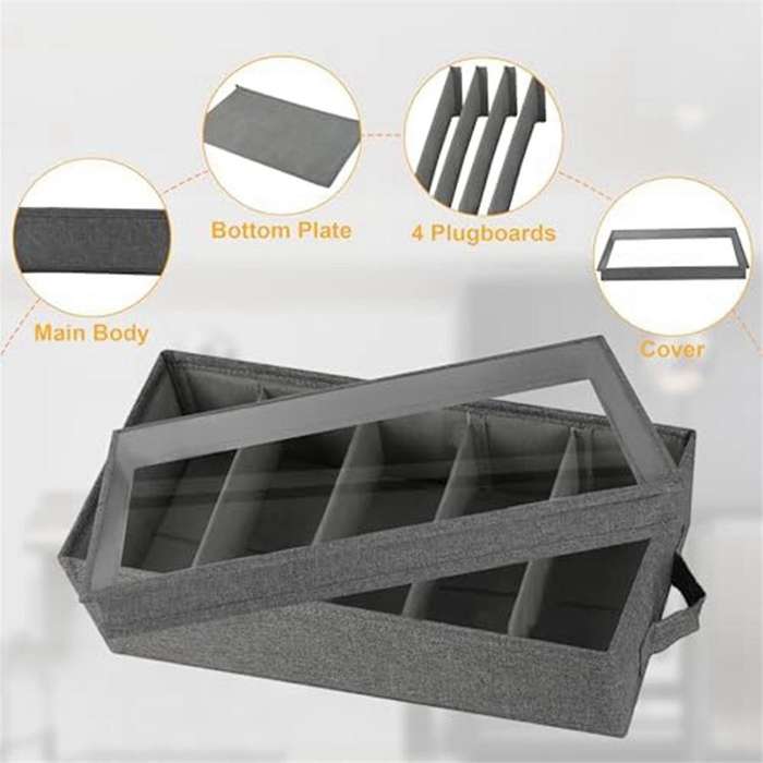 Flatware & Utensil Storage - Durable Silverware Storage Box with Adjustable Divider, 5 Compartment F