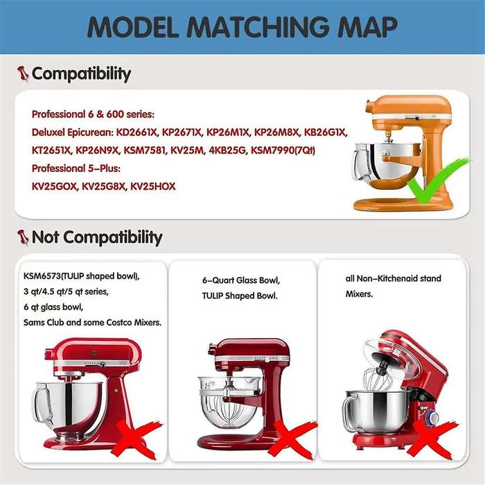 Flexible Edge Beater for 6 Quart Bowl Stand Mixer Attachment Flat Beater Paddle with Silicone Edges