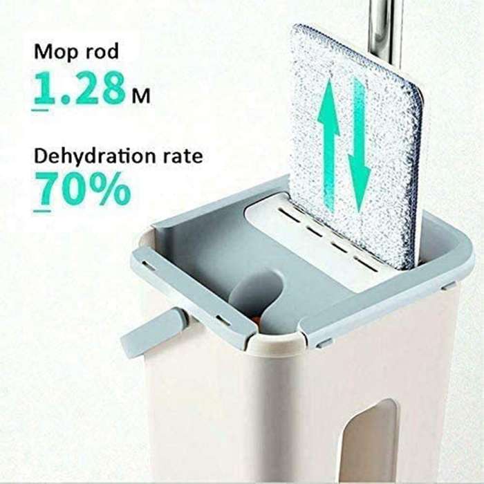 Floor Mop Set 360 Degree Rotation Telescopic Handle Self-Cleaning Flat Mop with Microfibre Pads and