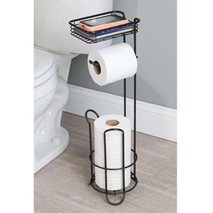 Floor Standing Metal Paper Roll Towel Holder Stand Organizer Toilet Paper Rack Vertical Storage Bas