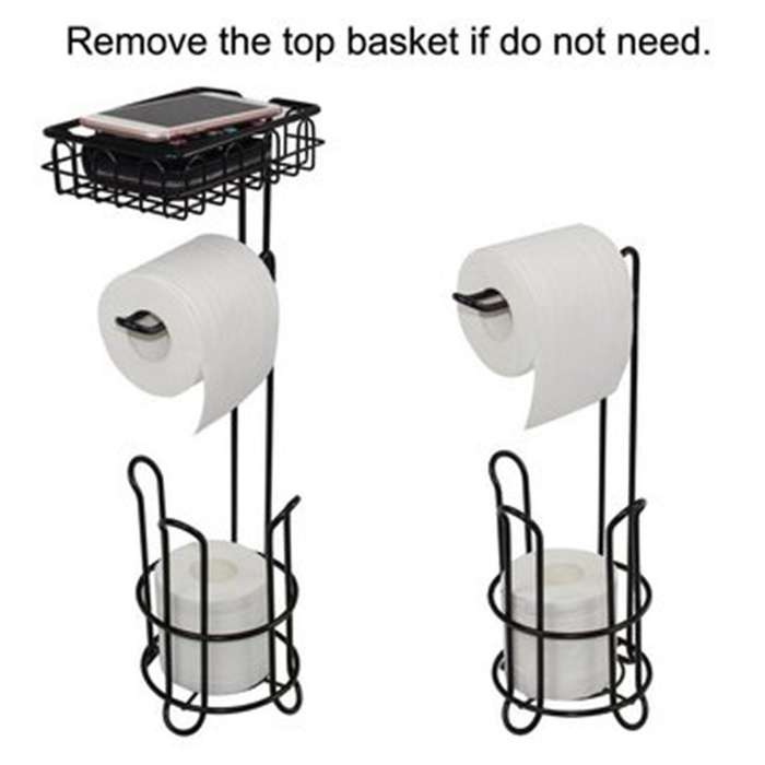Floor Standing Metal Paper Roll Towel Holder Stand Organizer Toilet Paper Rack Vertical Storage Bas
