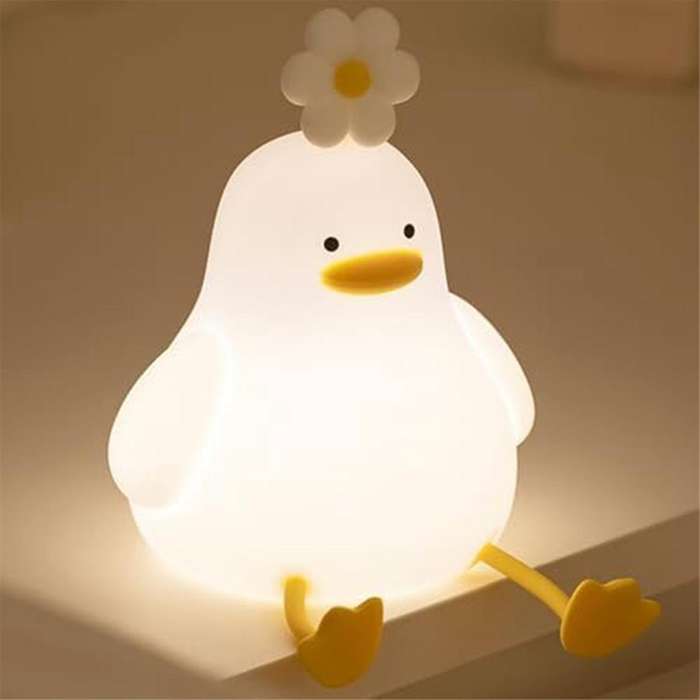 Flower Duck Night Light,3 Colors Silicone Night Lights,1200mah Rechargeable Cute Lamp, Timer Night L