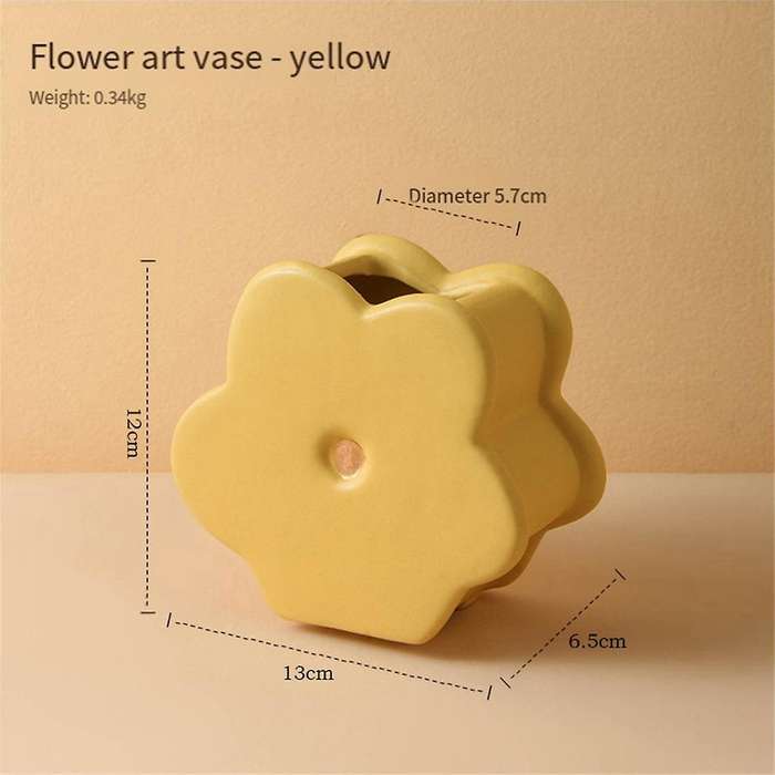 Flower-shaped Ceramic Vase for Living Room,kitchen,office, Geometric Decor, Yellow