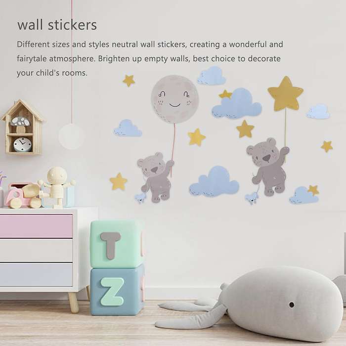 Flying Bear Wall Stickers Watercolor Nursery Wall Decals Diy Cartoon Animal Neutral Wall Decoration