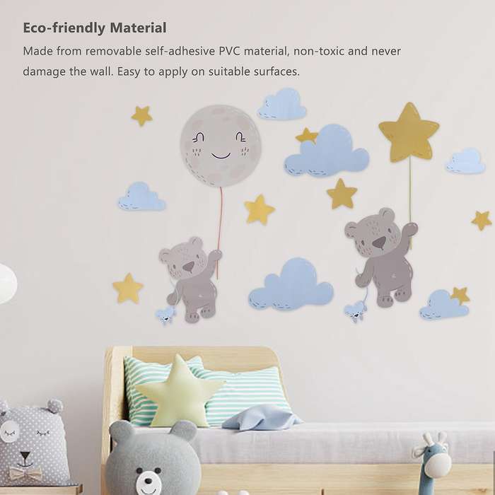 Flying Bear Wall Stickers Watercolor Nursery Wall Decals Diy Cartoon Animal Neutral Wall Decoration