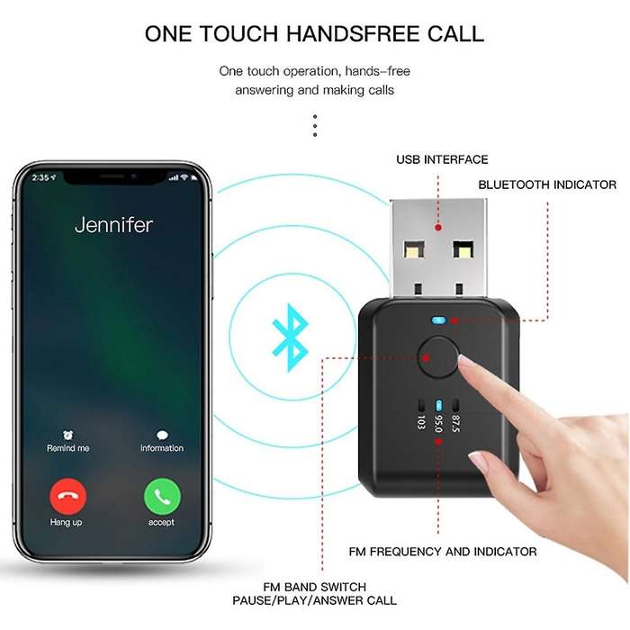FM Transmitter Car Wireless Bluetooth 5.0 Radio Car Kit Handsfree Audio Adapter No Delay NO Noise A