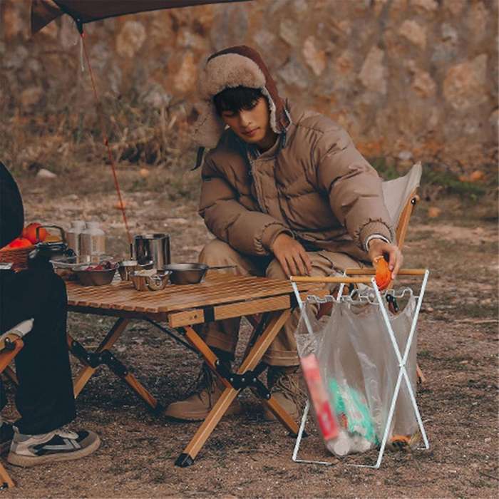 Foldable Plastic Garbage Bag Rack Outdoor Camping Garbage Metal Rack