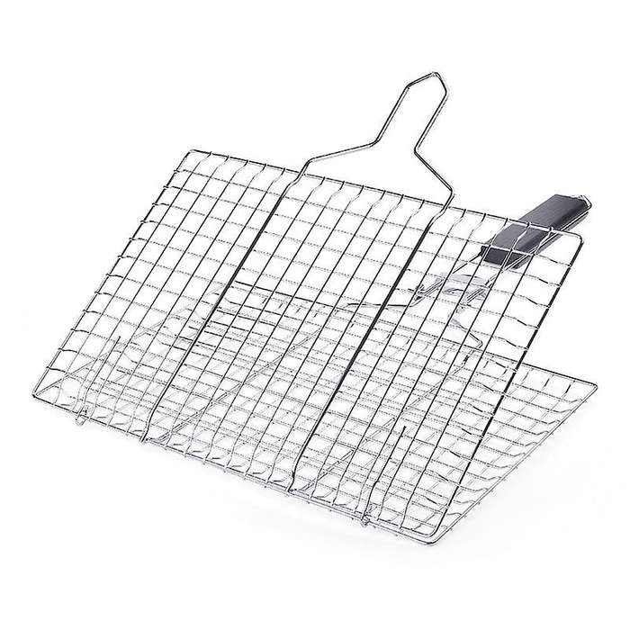 Folding Portable 304 Stainless Steel BBQ Grill Basket Removable Handle for Fish Vegetables Shrimp