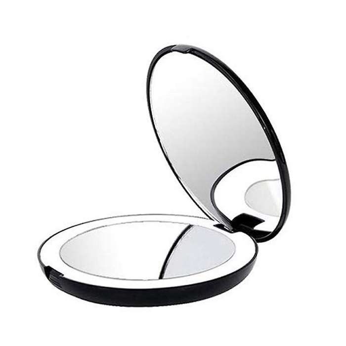 Folding Mirror with LED Light Mirror, 10X Magnifying Glass, Black