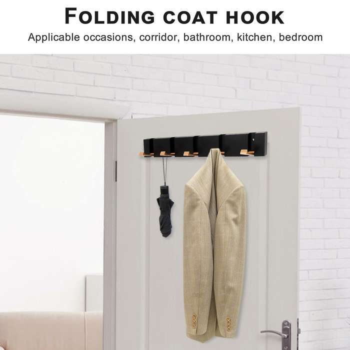 Folding Towel Hanger 2Ways Installation Wall Hooks Coat Clothes Holder for Bathroom Kitchen Bedroom