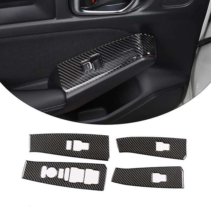 for 11Th 2022 Car Door Armrest Window Lift Switch Panel Cover Trim Real Carbon Fiber Sticker Accesso