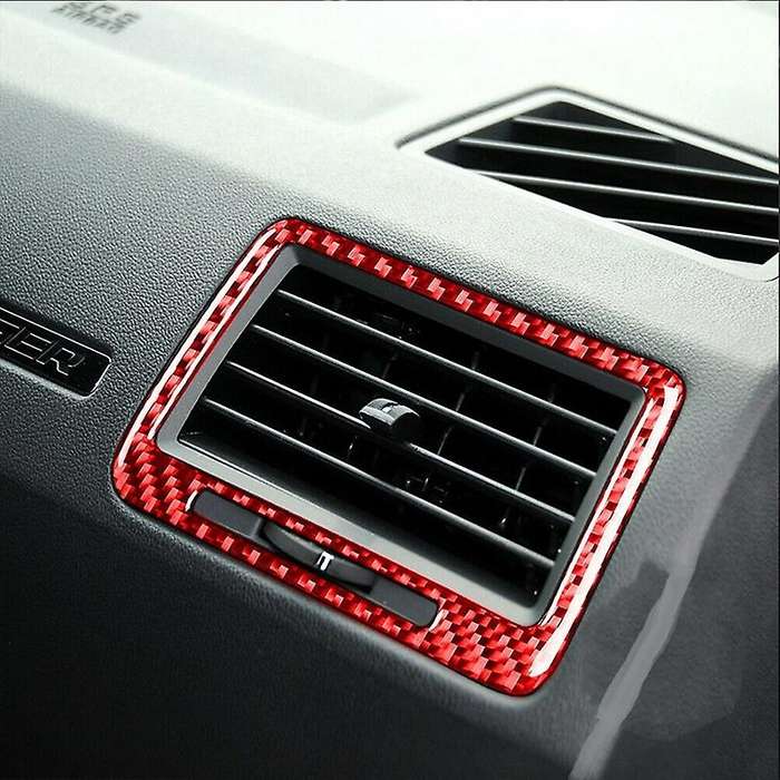 for 2008-2014 Car Accessories Carbon Fiber Dashboard Outlet Cover Panel Trim Sticker, Red