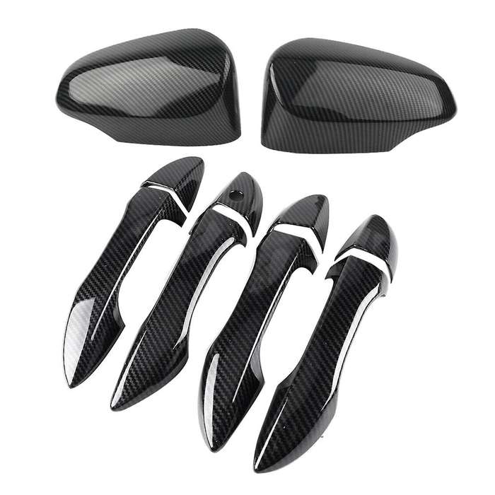 for 2014-2018 Carbon Fiber Rear View Mirror + 4 Outer Exterior Door Handle Cover Trim