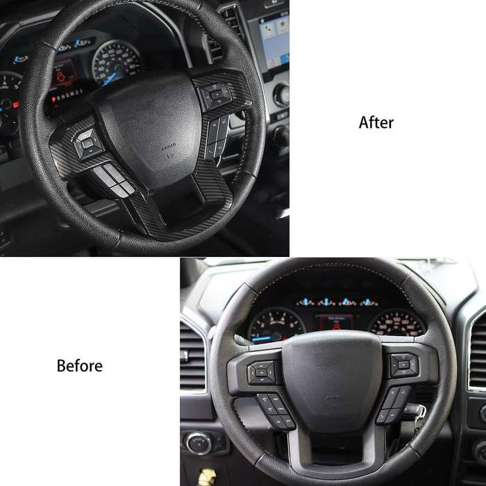 for 2015-2020 Car Carbon Fiber Steering Wheel Cover Trim Decorative Frame Accessories for F250 F350