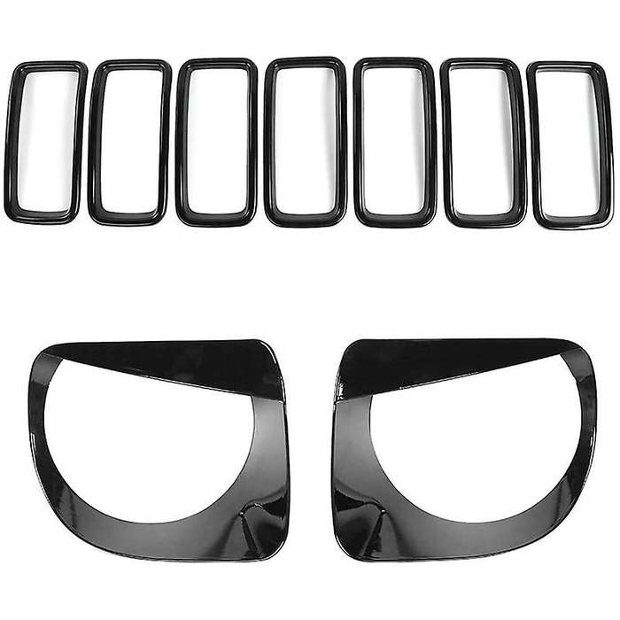 for 2019 2020 Front Grille Inserts Headlight Bezels Covers Kit, ABS Black 9 Pcs