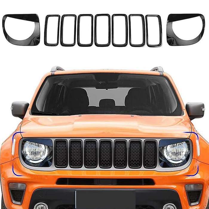 for 2019 2020 Front Grille Inserts Headlight Bezels Covers Kit, ABS Black 9 Pcs