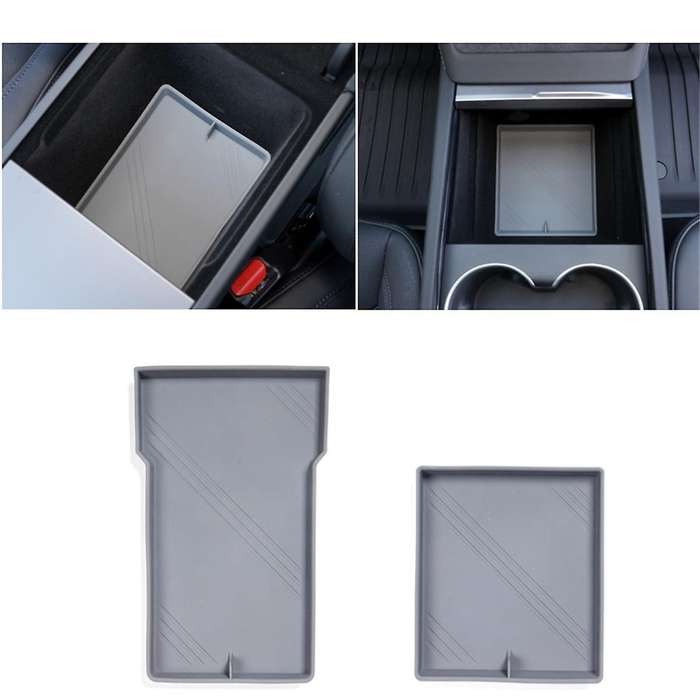for 2024 Center Console Organizer Tray Pad Silicone Armrest Storage Box Lower Bottom Mat ,grey