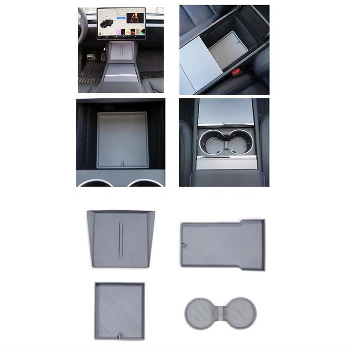 for 2024 Center Console Organizer+armrest Storage+cup Holder Insert+wireless Charging Mat ,gray