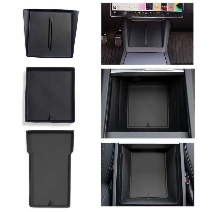 for 2024 Center Console Organizer+armrest Storage Bottom+wireless Charging Mat ,silicone Black