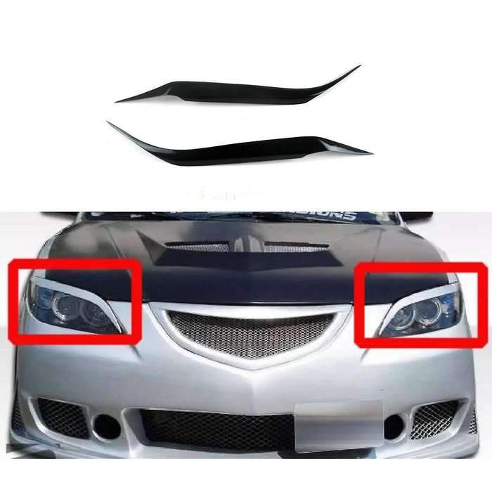 for 3 Sedan 2004-2009 Glossy Black Car Sticker Front Headlights Eyebrow Eyelid Trim Cover