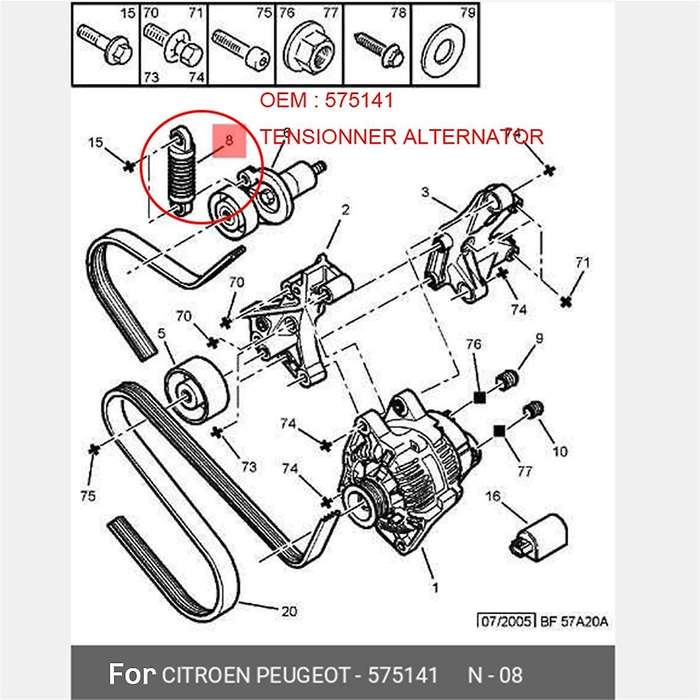 for 406 607 Restyling 407 605 807 C5 C5 X7 C5 Ii C6 C8 3.0 I ES9 Engine Tensioner Alternator 575141