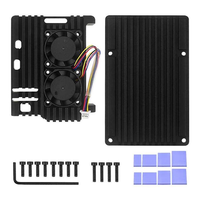 for 5 Aluminum Alloy Case Heatsink Cooler, Passive Cooling Case for 5 with Dual Cooling Fan