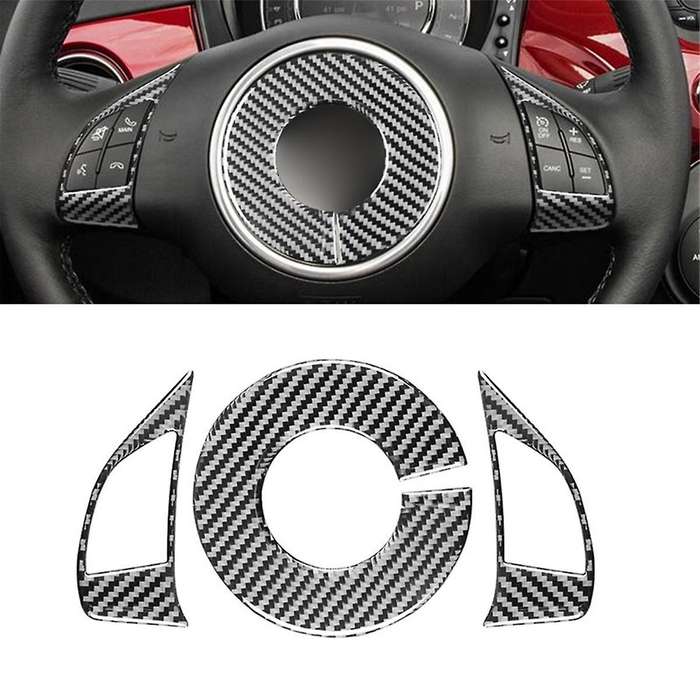 for 500 2012-2015 Soft Carbon Fiber Car Steering Wheel Cover Frame Trim Sticker Interior Accessorie