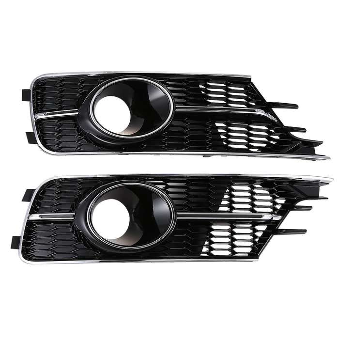 for  A6 C7 2016-2017 Chromed Front Bumper Mesh Cover Grill & Fog Lamp Decor L+R