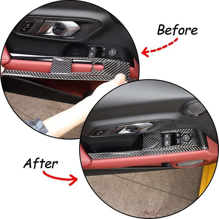 for A90 2019-2023 Soft Carbon Fiber Car Door Armrest Window Switch Panel Sticker Trim Accessories (