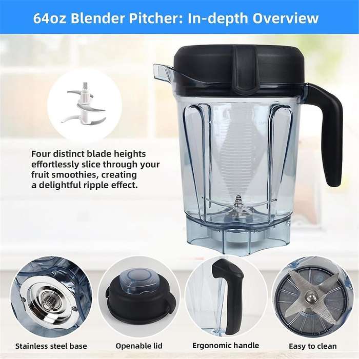 for Blender Pitcher 64oz Low-Profile Replacement for 750, 5200, 5000, 6300, 7500 Container Jar Cup