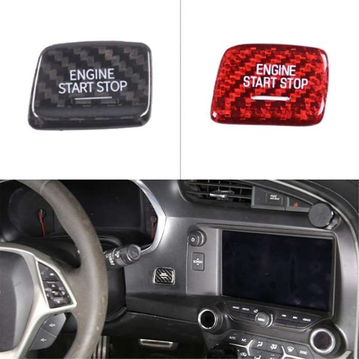 for C7 2014-2019 Real Carbon Fiber Car Start Trim Sticker Engine Start Stop Button Switch Trim Red