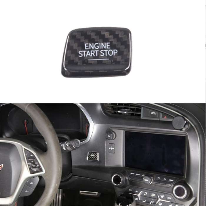 for C7 2014-2019 Real Carbon Fiber Car Start Trim Sticker Engine Start Stop Button Switch Trim Black