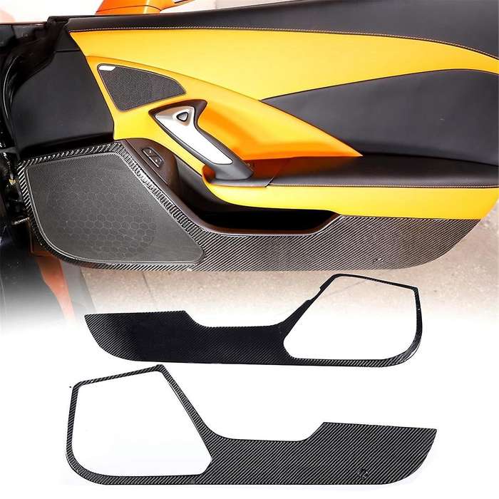 for C7 2014-2019 Soft Carbon Fiber Car Door Anti Kick Mat Sticker Trim Door Panel Protection Accesso
